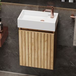 Fontana Alaska toiletmeubel ribbelfront warm eiken 40x22cm met solid surface fontein rechts