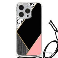 iPhone 14 Pro Shockproof Case Zwart Roze Vormen - thumbnail