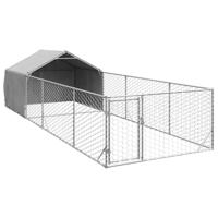 vidaXL Hondenkennel met ren 6x2x1,5 m gegalvaniseerd staal, hondenkooi voor buiten, grote hondenkooi, overdekte hondenkennel