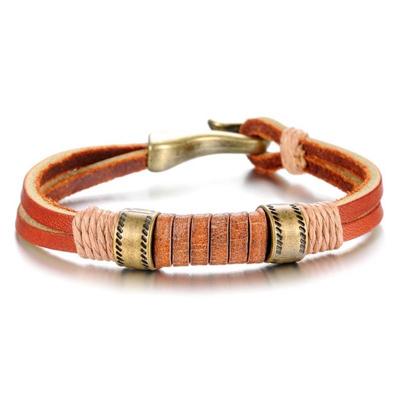 MZ-Fashion Handgemaakte Leren Armband Bruin Met Haaksluiting Model 864 MZ-Fashion Handgemaakte Leren Armband Bruin Met Haaksluiting Model 864