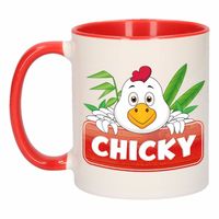 Kippen theebeker rood / wit Chicky 300 ml