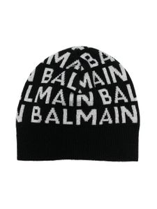 Balmain Kids bonnet en maille à logo intarsia - Noir