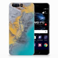 Huawei P10 TPU Siliconen Hoesje Marble Blue Gold - thumbnail