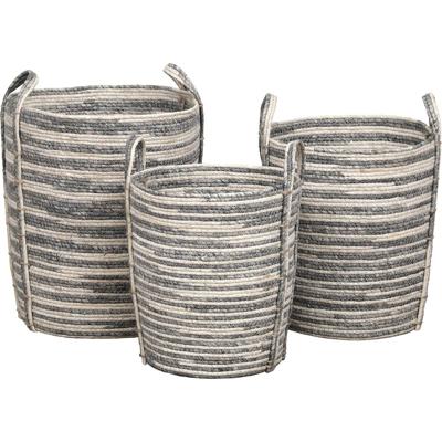 Set van 3 Manden - Gevlochten Maïs - Wasmanden - Ronde Opbergmanden - Grijs - Naturel - Plantenmand - Tijdschriftenmand - Natuurlijke look - Natuurlijk materiaal Set van 3 Manden - Gevlochten Maïs - Wasmanden - Ronde Opbergmanden - Grijs - Naturel - Plantenmand - Tijdschriftenmand - Natuurlijke look - Natuurlijk materiaal