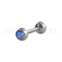 Tongpiercing met blauwe kristal