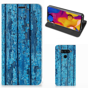 LG V40 Thinq Book Wallet Case Wood Blue