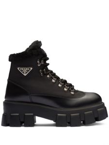 Prada bottines Monolith en cuir brossé - Noir