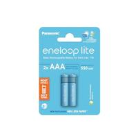 Panasonic eneloop lite, AAA/Micro herlaadbare batterijen, Ready-to-Use, 2-pack, min. 550 mAh, oplaadbare batterijen in plasticvrije verpakking, Ni-MH batterij