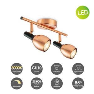 Moderne LED Opbouwspot Novi - Koper - 32/9.5/16cm - Dimbaar - plafonniere gemaakt van metaal - inclusief LED lichtbron - GU10 fitting - 5W - 390lm - 3000K - warm wit licht