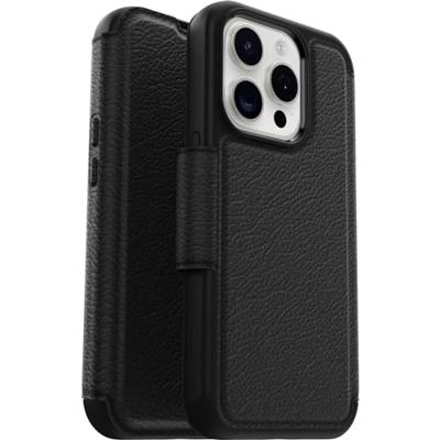 OtterBox Strada-hoesje voor iPhone 15 Pro voor MagSafe, schokbestendig, valbestendig, lederen folio met kaarthouder, 3x getest volgens militaire standaard, Zwart