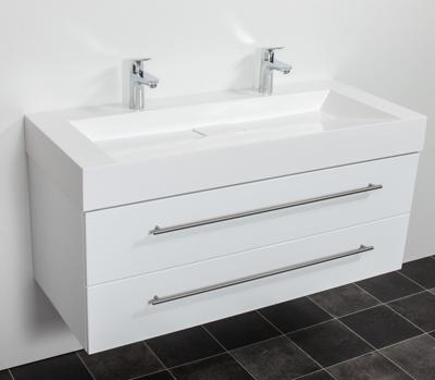Saniclear Design wastafelmeubel 120cm 2 kraangaten hoogglans wit