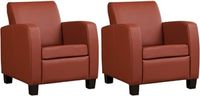 Set van 2 Donkercognac leren landelijke fauteuils Joy - poot hout bruin - Toledo Leer Terra (donkercognac leer) - thumbnail