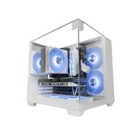 MARS GAMING MC-VISIONM, Compacte MicroATX Gaming Behuizing, Driedubbel Gehard Glas, Dubbele Kamerstructuur, Ondersteuning voor Waterkoeling tot 240mm, Mini-Tower PC Ruime Interne Capaciteit, Wit
