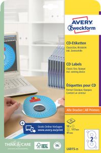 Etiket Avery Zweckform L6015-25 CD wit 50stuks