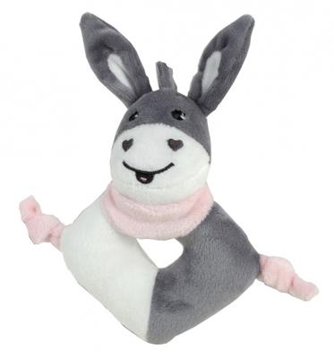 Happy People grijpring ezel grijs/roze 15 cm