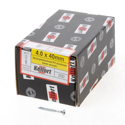 Kelfort Spaanplaatschroef platverzonken kop verzinkt pozidriv deeldraad 4.0 x 40mm Kelfort Spaanplaatschroef platverzonken kop verzinkt pozidriv deeldraad 4.0 x 40mm