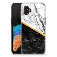 Samsung Galaxy Xcover 6 Pro TPU Siliconen Hoesje Marmer Wit Zwart - Origineel Cadeau Man