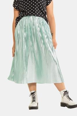 Ulla Popken Plissérok, metallic glans, elastische band - Grote Maten