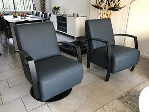 Set van 2 verschillende leren fauteuils met stalen frame - blauw leer - Echt leer, Industrieel, ontdek de vele Leersoorten en Kleuren bij ShopX