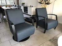 Set van 2 verschillende leren fauteuils met stalen frame - blauw leer - Echt leer, Industrieel, ontdek de vele Leersoorten en Kleuren bij ShopX - thumbnail