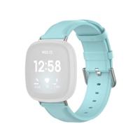 By Qubix - Compatible met Fitbit Versa 3/4 & Sense 1/2 leren bandje - Lichtblauw - Compatible fitbit bandje