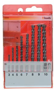 kwb 38900 Gereedschapsstaal Steen-spiraalboorset 8-delig 3 mm, 4 mm, 5 mm, 6 mm, 7 mm, 8 mm, 9 mm, 10 mm Gezamenlijke lengte 160 mm Cilinderschacht 8 stuk(s)