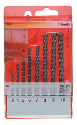 kwb 38900 Gereedschapsstaal Steen-spiraalboorset 8-delig 3 mm, 4 mm, 5 mm, 6 mm, 7 mm, 8 mm, 9 mm, 10 mm Gezamenlijke lengte 160 mm Cilinderschacht 8 stuk(s)