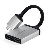 SATECHI Aluminium Type-C Dubbele HDMI Adapter 4K 60Hz met USB-C PD Oplader - Patent in behandeling – Compatibel met 2020/2019/2018 MacBook Pro, 2020 MacBook Air, 2020 Mac Mini (Zilver)