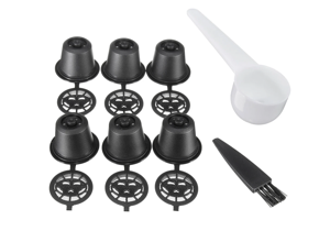 Kitchen & Home Hervulbare Koffiecups 6-pack - Inclusief Schoonmaakborsteltje & Maatcup