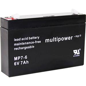 multipower PB-6-7-4,8 Loodaccu 6 V 7 Ah Loodvlies (AGM) (b x h x d) 151 x 100 x 34 mm Kabelschoen 4.8 mm Onderhoudsvrij, Geringe zelfontlading