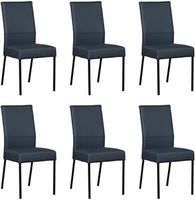 Set van 6 Blauwe leren moderne eetkamerstoelen Real - poot vierkant zwart - Toledo Leer Marine (blauw leer) - thumbnail