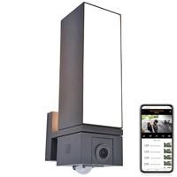 Cuba Led-cameralamp, verstelbare buitenlamp, 90 graden draaibaar, antraciet, met bewegingsmelder en camera, bewakingscamera full-HD en intercominstallatie, incl. 16 GB SD-kaart, compatibel met Alexa