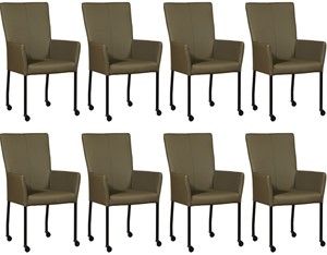 Set van 8 Olijfgroene leren moderne eetkamerstoelen Deal - met armleuning poot vierkant zwart met wiel - Toledo Leer Olive (olijfgroen leer)