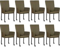 Set van 8 Olijfgroene leren moderne eetkamerstoelen Deal - met armleuning poot vierkant zwart met wiel - Toledo Leer Olive (olijfgroen leer) - thumbnail