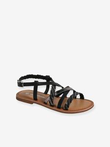 Leren sandalen met kruisbandjes veel zwart