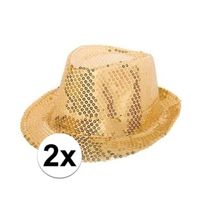 2x Gouden trilby glitter party hoedjes met pailletten