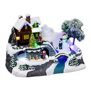 Kerstdorp kerst tafereel - geanimeerde kerstman slee - met led verlichting - 24 cm