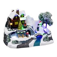 Kerstdorp kerst tafereel - geanimeerde kerstman slee - met led verlichting - 24 cm - thumbnail