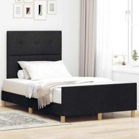 vidaXL Stijlvol Modern Bed Frame Met Gevoerd Ontwerp Zwart | Houten Afmeting 120 X 200 cm Geëindigd Glad Polyester Voor 2 Personen Ideaal Voor Slaapkamer Meubels Hout Tweepersoons Queen Stof Binnen