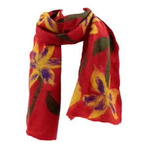 Vilten Sjaal Rood met Bloemen