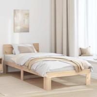 vidaXL Bedframe Met Hoofdbord 80X200 cm Massief Grenenhout Minimalistische Stijl Binnen Opslagoplossing Eenpersoons Zonder Boxspring Houten Kids Natuurlijk Modern Duurzaam Onderbed