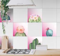 Planten stickers cactussen op roze achtergrond