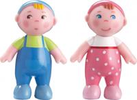 Little Friends poppenhuisbaby's Marie en Max meisjes 6 cm blauw/roze