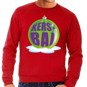 Foute feest kerst sweater met groene kerstbal op rode sweater voor heren 2XL (56)  -