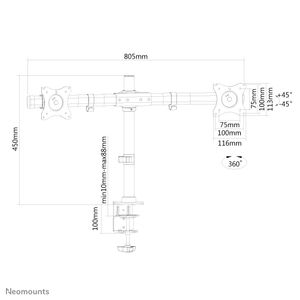 Neomounts FPMA-DCB100DBLACK 2-voudig Monitor-tafelbeugel 25,4 cm (10) - 68,6 cm (27) Zwenkbaar, Roteerbaar, Kantelbaar Zwart