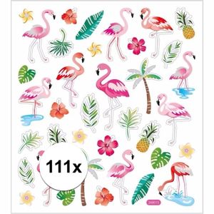 Gekleurde flamingo stickers 111 stuks   -