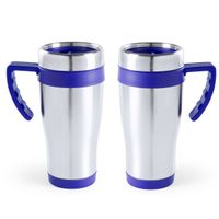 2x stuks rVS thermosbeker/warm houd koffiebeker blauw 500 ml