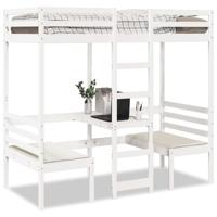 vidaXL Hoogslaper met bureau en stoelen grenenhout wit 90x190 cm, bedframe, bedbodem, slaapkamermeubel, bed, bed ombouw, eenpersoonsbed, 1 persoonsbed