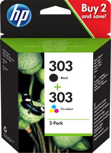 HP 303 originele zwarte/drie-kleuren inktcartridges, 2-pack