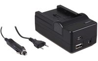 4-in-1 acculader voor Canon NB-2LH accu - compact en licht - laden via stopcontact, auto, USB en Powerbank